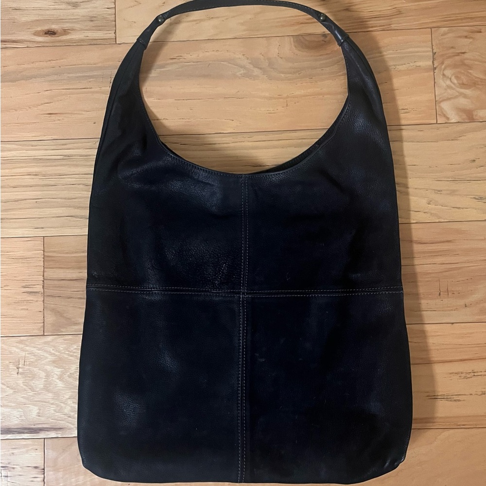 Garnet Hill Black Leather Hobo Bag